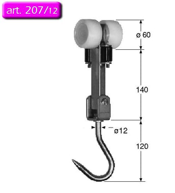 Carlig inox pentru porci - linie abatorizare dubla - roti cu diametru 60mm