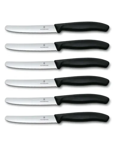 Set 6 cutite cu lama zimtata 11cm Victorinox Swiss Classic negru 6.7833.6